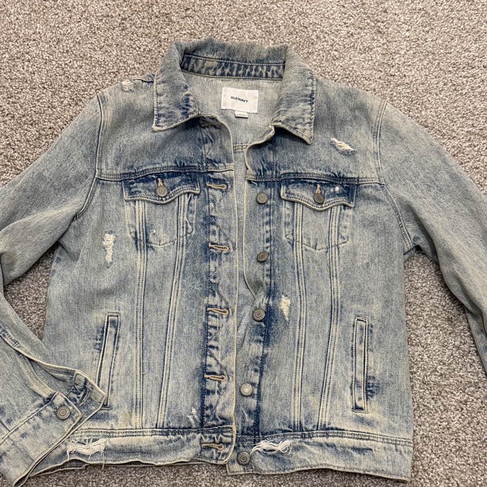 Old Navy Light Wash Blue Distressed Denim Jacket